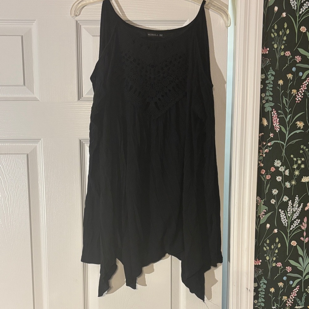 Miholl Black Cold shoulder top with Crochet Detail XXL